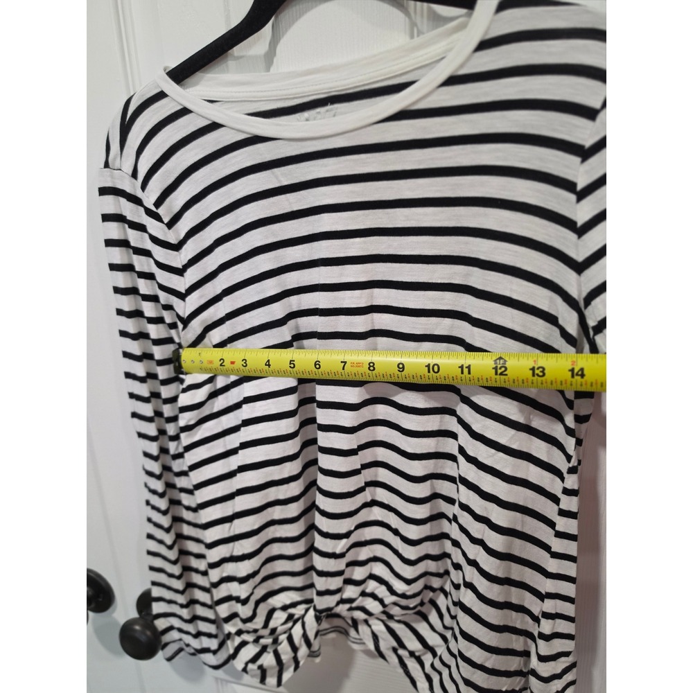 Maurices 24/7 Womens Striped Long Sleeve Front Knot Top Black White Medium